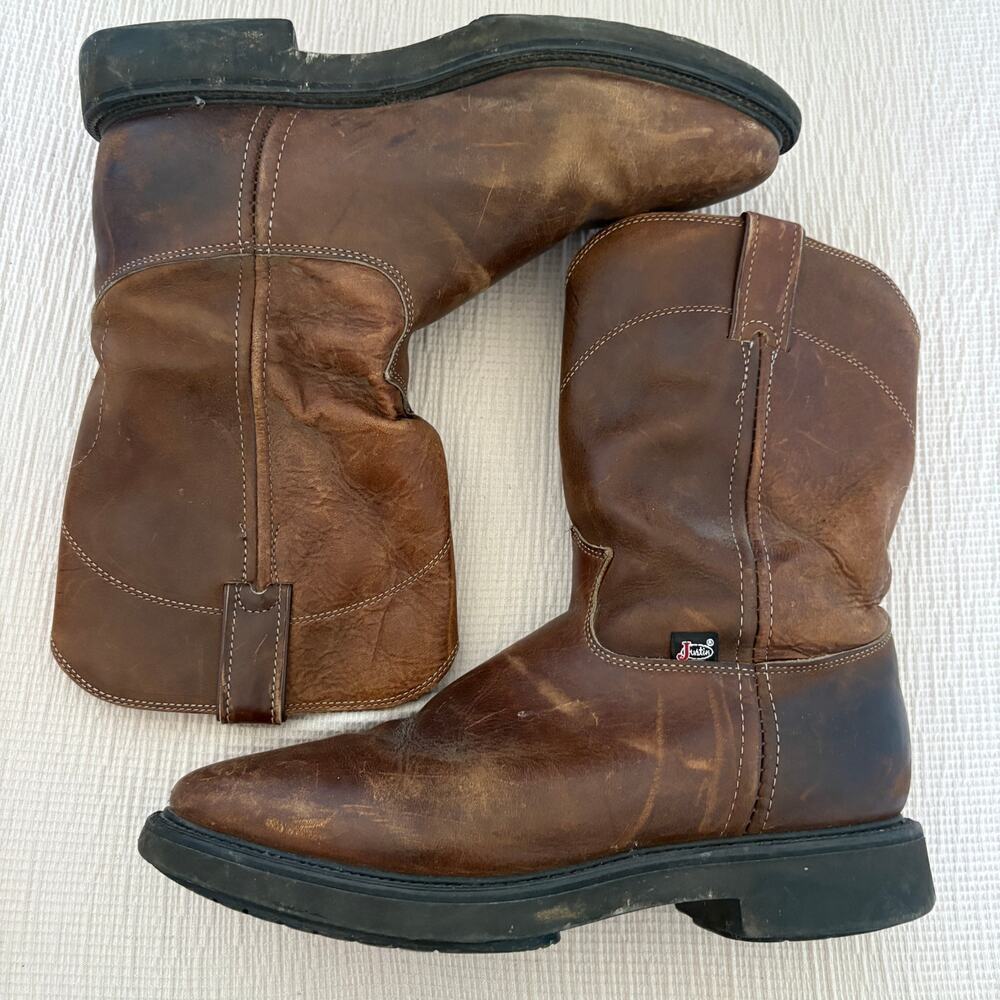 Justin Conductor Workboot Brown Leather Pull On  Rugged WesternCore 10.5 D  4760